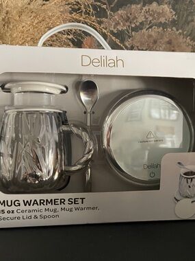 Delilah Wear Silver Ceramic Mug Warmer Set with Spoon